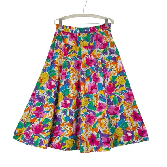 Vintage Dresses & Skirts - VINTAGE A Line Floral Midi Skirt w/ Elastic Waistband SZ Medium